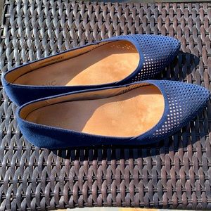 Vionic Posey Pointed Toe Navy Perforated Suede Flats